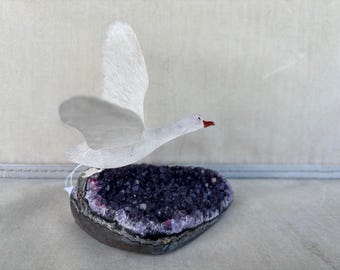 Rock Crystal Swan on Amethyst 5 1/2" -Peter Muller