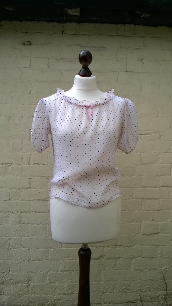 Swiss dot 1940s' Maxton' blouse puff sleeve peasan