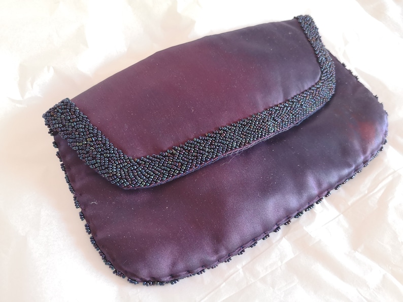AS IS 1950s Rapid rise 60s purple and clutch Fresno Mall bag satin glamoro beaded blue
