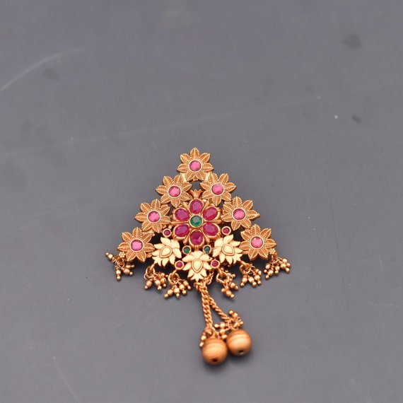 Temple Design Juda Pin Gold Tone Hair Brooch Indian Hair Etsy