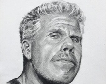 Original_Portrait _ Charcoal drawing_Ron Perlman, Charcoal  portrait, Charcoal sketch, 100% hand-painted
