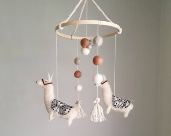 Llama mobile, llama baby mobile, llama and tassel mobile, llama felt ball mobile, llama nursery mobile, llama decor, custom baby mobile