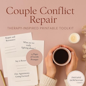 Therapist Inspired Couple Conflict Repair Workbook | Relationship Communication Toolkit | Printable Marriage Therapy Worksheets for Couples