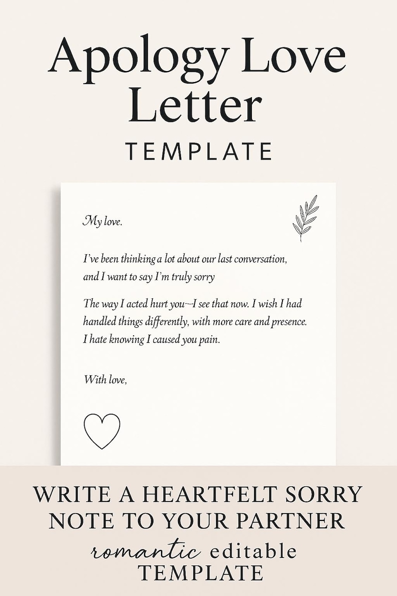 Romantic Apology Letter Template: Printable Love Note (editable PDF ...