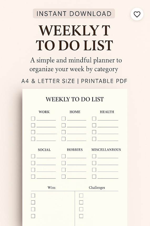 Printable Weekly To-Do List: Minimalist ADHD Planner (PDF Download A4/Letter Size