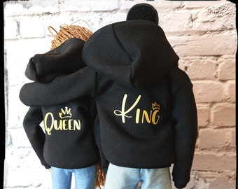Fashion doll clothes. Spring/autumn light jacket. Black with gold QUEEN or KING writing on the back. Made on order. In female and male size.