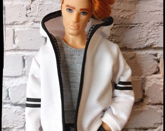 Offener Pulli für 12"Modepuppe. Leichte weisse/Frühling/Herbst Jacke. Auf Bestellung.