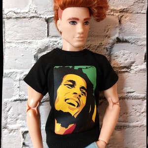 12", 1/6 scale male doll clothes, made to order, black t-shirt with print sticker