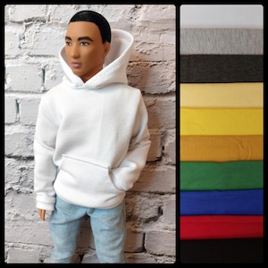 Male and female fashion doll clothes. Basic hoodie with real front pockets. Fits original size 12&quot; dolls. Made on order.