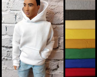 Male and female fashion doll clothes. Basic hoodie with real front pockets. Fits original size 12" dolls. Made on order.