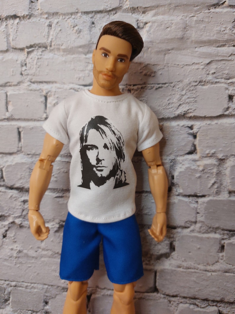12", 1/6 scale male doll clothes, made on order, white t-shirt with print image 4