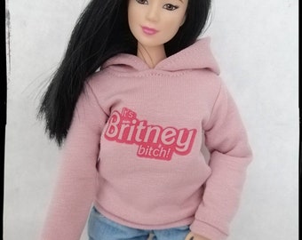 12 pouces, vêtements de poupée à l'échelle 1/6, fabriqués sur commande, sweat à capuche rose avec imprimé Britney