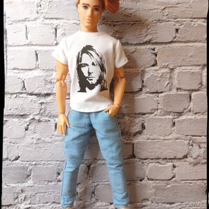 12", 1/6 scale male doll clothes, made on order, white t-shirt with print image 2