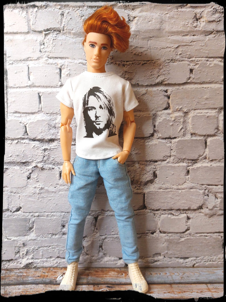 12", 1/6 scale male doll clothes, made on order, white t-shirt with print image 2
