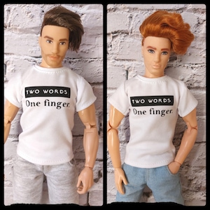 Fashion doll clothes, male doll  casual t-shirt, made on order, white shirt with print, 12&quot; size, 1/6 scale. Buff doll clothes.
