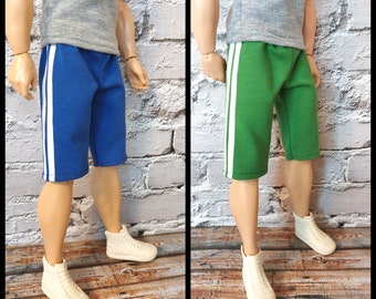 Short sweatpants for buff 12" dolls , and regular sized doll. White with black stripes or black with white stripes. sweatpants.