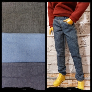 May include: Three fabric swatches in different shades of blue and gray. The swatches are arranged vertically, with the darkest shade at the top and the lightest shade at the bottom.