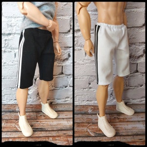 Short sweatpants for buff , and original fashion  12" doll. White with black stripes or black with white stripes. Ken sweatpants.