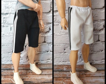 Short sweatpants for buff , and original fashion  12" doll. White with black stripes or black with white stripes. Ken sweatpants.