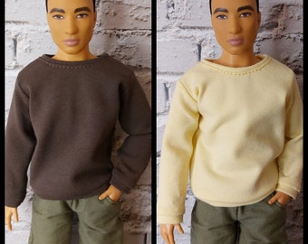 Ken doll clothes. Made on order. Baby yellow and brown sweater. Available in original and buff size.