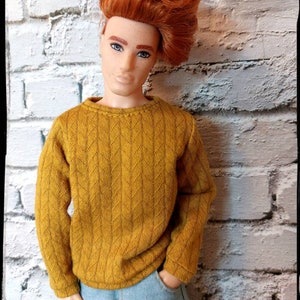 Sweater for original and buff 12" fashion dolls. Mustard yellow sweater with pattern. made on order.