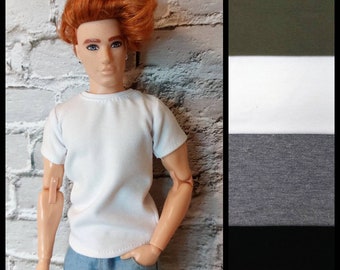 12", 1/6 scale male doll clothes, made on order, plain t-shirt, multiple solid colors