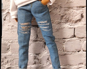 Fashion  doll clothes. light blue basic boyz jeans, with real front pockets and with or without rips. Made on order.