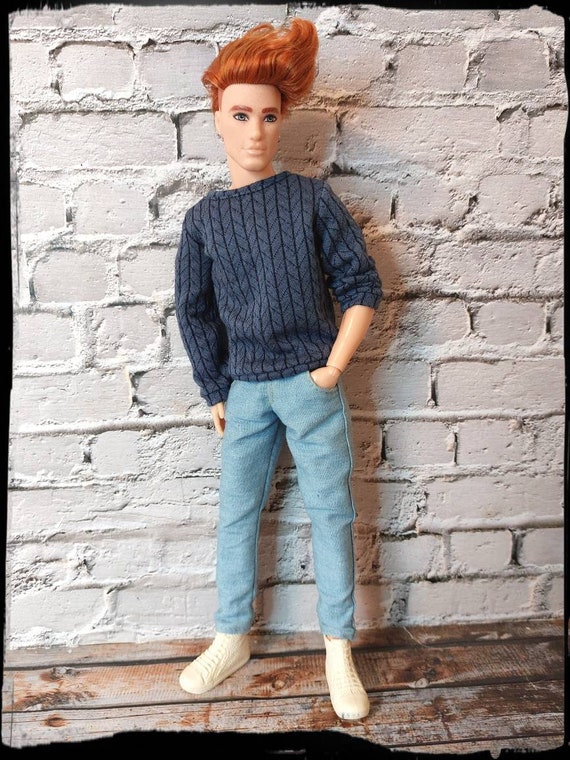 Ken Doll Clothes. Made on Order. Blue Sweater With Pattern