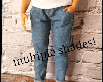 Fashion  curvy doll clothes. Light blue basic boyz jeans, with real front pockets. Made on order.