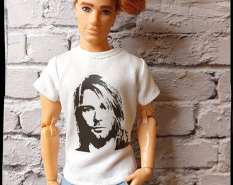 12", 1/6 scale male doll clothes, made on order, white t-shirt with print