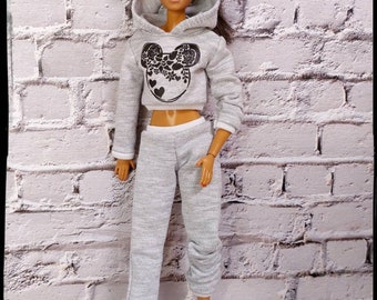 12", 1/6 scale doll clothes, made on order, gray tracksuit with print