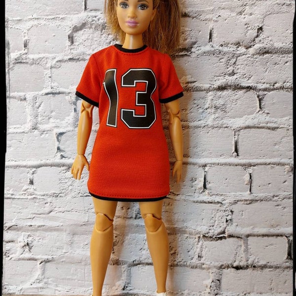 12", 1/6 scale doll clothes, made on order, red jersey dress, fashion doll clothes