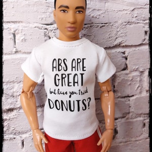 12&quot;, 1/6 scale male doll T-shirt  - &quot;Abs are great but..&quot; graphic tee - handmade to order