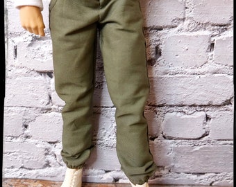 12", 1/6 scale male doll clothes, made on order, olive green pants