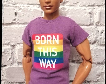 12", 1/6 scale male doll clothes, made on order, purple shirt with print