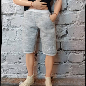 12", 1/6 scale male doll clothes, made on order, knee lenght gray sweatpants