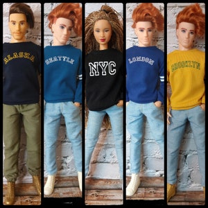 CUSTOMIZABLE SWEATER! 12", 1/6 scale female and male doll clothes, customized color of material and color of letters and stripes.