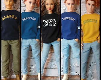 CUSTOMIZABLE SWEATER! 12", 1/6 scale female and male doll clothes, customized color of material and color of letters and stripes.