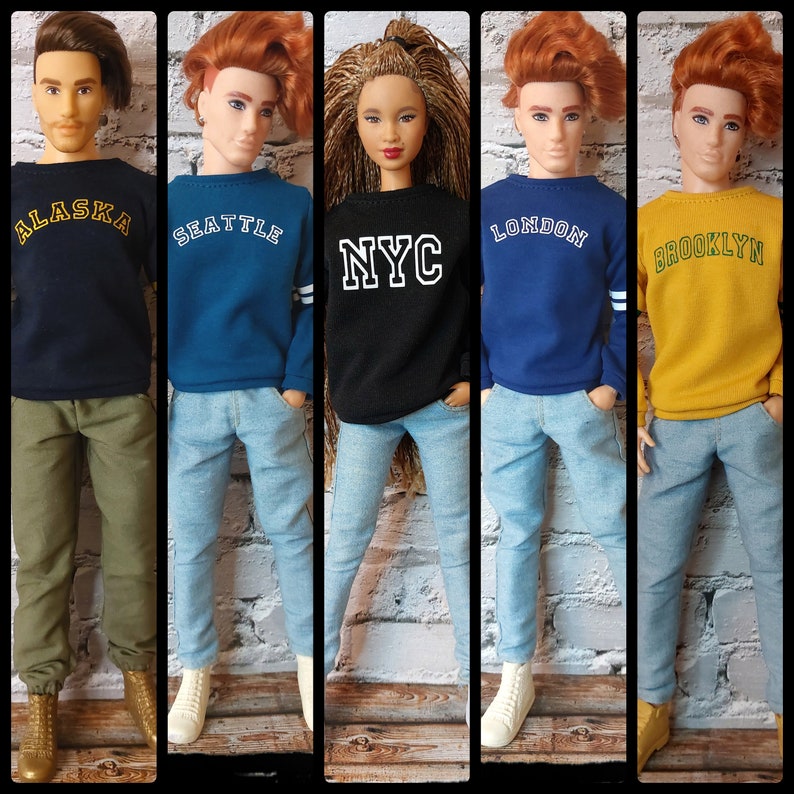 CUSTOMIZABLE SWEATER 12, 1/6 scale female and male doll clothes, customized color of material and color of letters and stripes. image 1