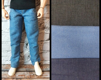 Buff male  Fashion doll clothes, made to order, basic jeans, with real front pockets.