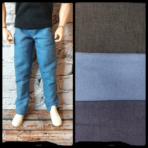 Buff male  Fashion doll clothes, made to order, basic jeans, with real front pockets.