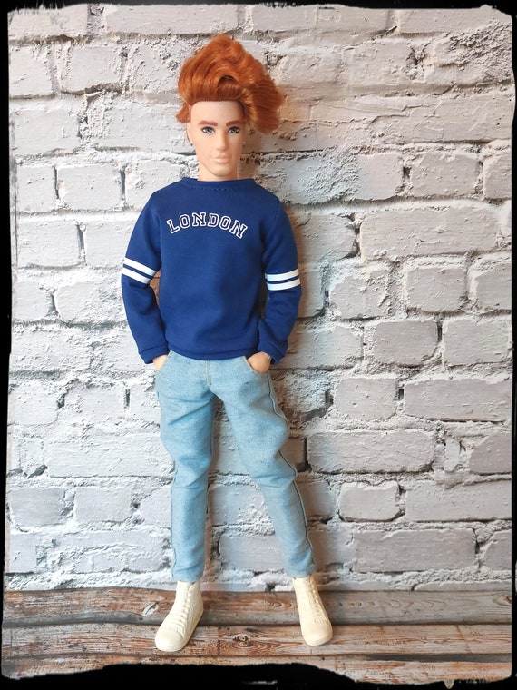 Ken Doll Clothes, Red and White Stripes Sweatshirt. Made on Order