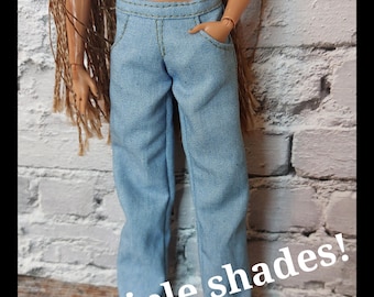 Fashion  doll clothes. Wide leg basic  jeans, with real front pockets made for original 12" doll. Made on order.