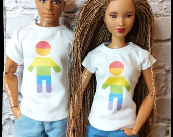 Ropa para muñecas, camiseta para muñeca masculina y femenina, hecha a pedido, blanca, con estampado, 12", escala 1/6
