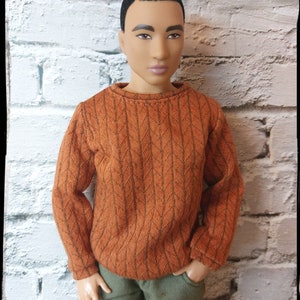 Handmade Brick Red Doll Sweater: Patterned 12&quot; Fashion Doll Clothes