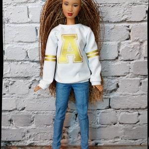 CUSTOMIZABLE SWEATER 12, 1/6 scale female and male doll clothes, customized color of material and color of letters and stripes. image 6