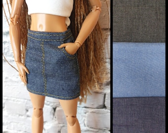12", 1/6 scale doll clothes, made on order, short denim basic skirt, fashion doll clothes.