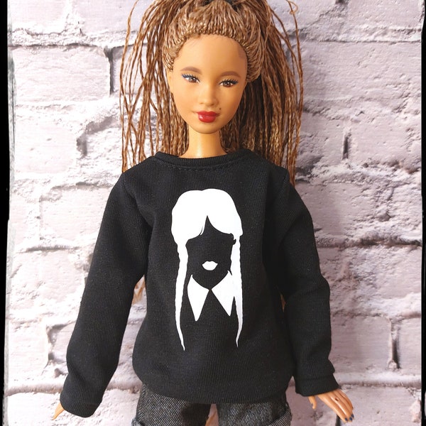 Fashion doll clothes, made on order, black sweatshirt with white vynil image