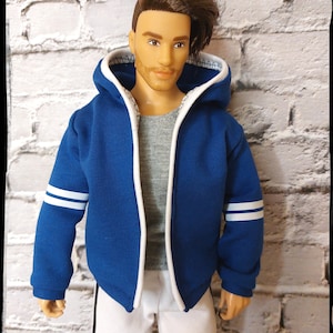 Open hoodie for 12&quot; doll. Spring/autumn light jacket, blue with white stripes. Made on order. Fashion doll clothes.