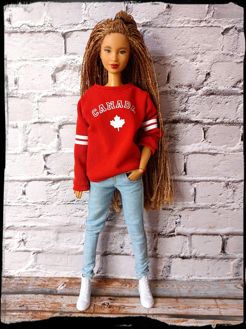 CUSTOMIZABLE SWEATER 12, 1/6 scale female and male doll clothes, customized color of material and color of letters and stripes. image 2